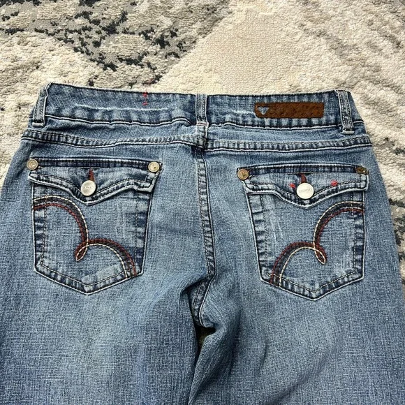 Vintage Bongo Fabulous Flared Jeans Womens 3 Blue Denim Cotton Stretch Low Rise - Picture 6 of 11